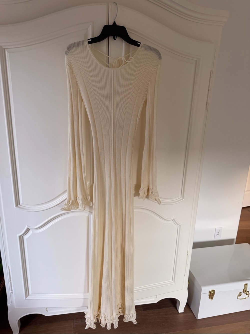 H&M Cream Ribbed Maxi Dress with Ruffle Hem
